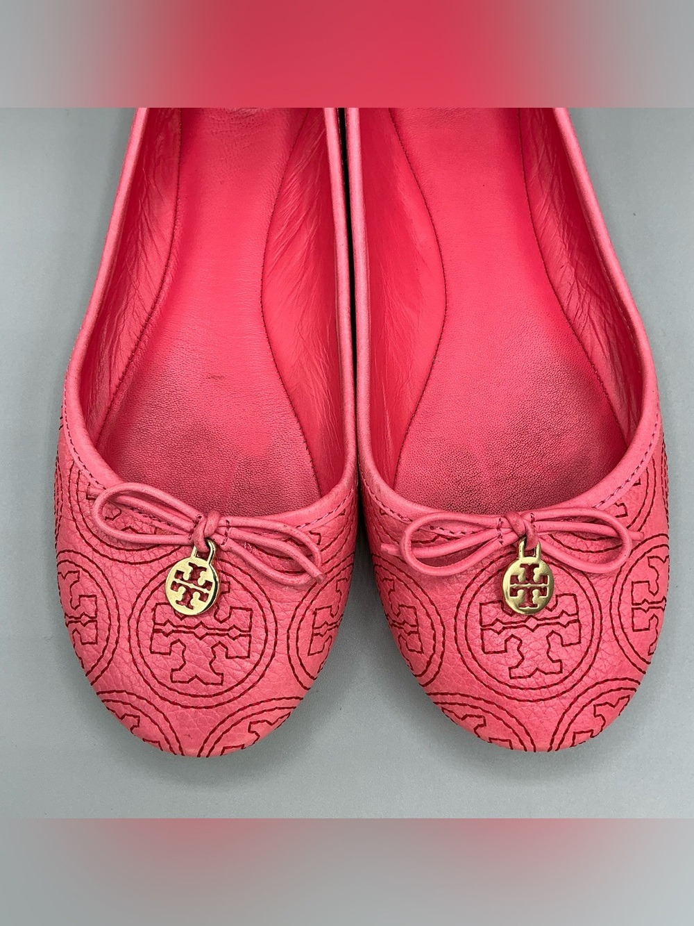 Tory Burch Chelsea Stitched Logo Ballet Flat in Rose Petal or Coral Pink Size 8 - Picture 10 of 10
